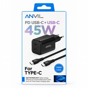 ���� ��� 45W GaN �� 2 ������ Type-C �-PPS, ���� ��� 100W | ANVIL | ����