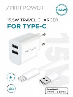 ���� ���� ���� ���� 3.1A 15.5W �� 2 ������ USB ���� ��� Type C ��� TC-15.5W Spirit Power Tech