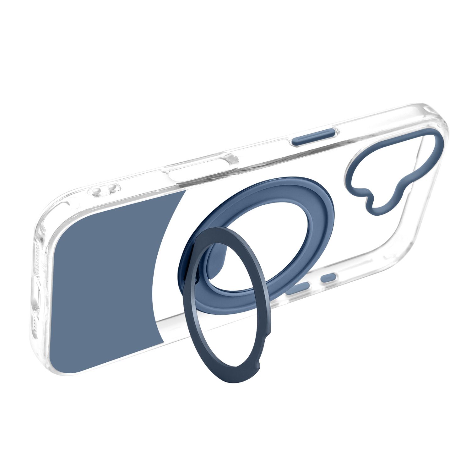טבעת MagSafe מסתובבת נפתחת למעמד – כיסוי Velox MagRing New לאייפון 16 בגוון כחול