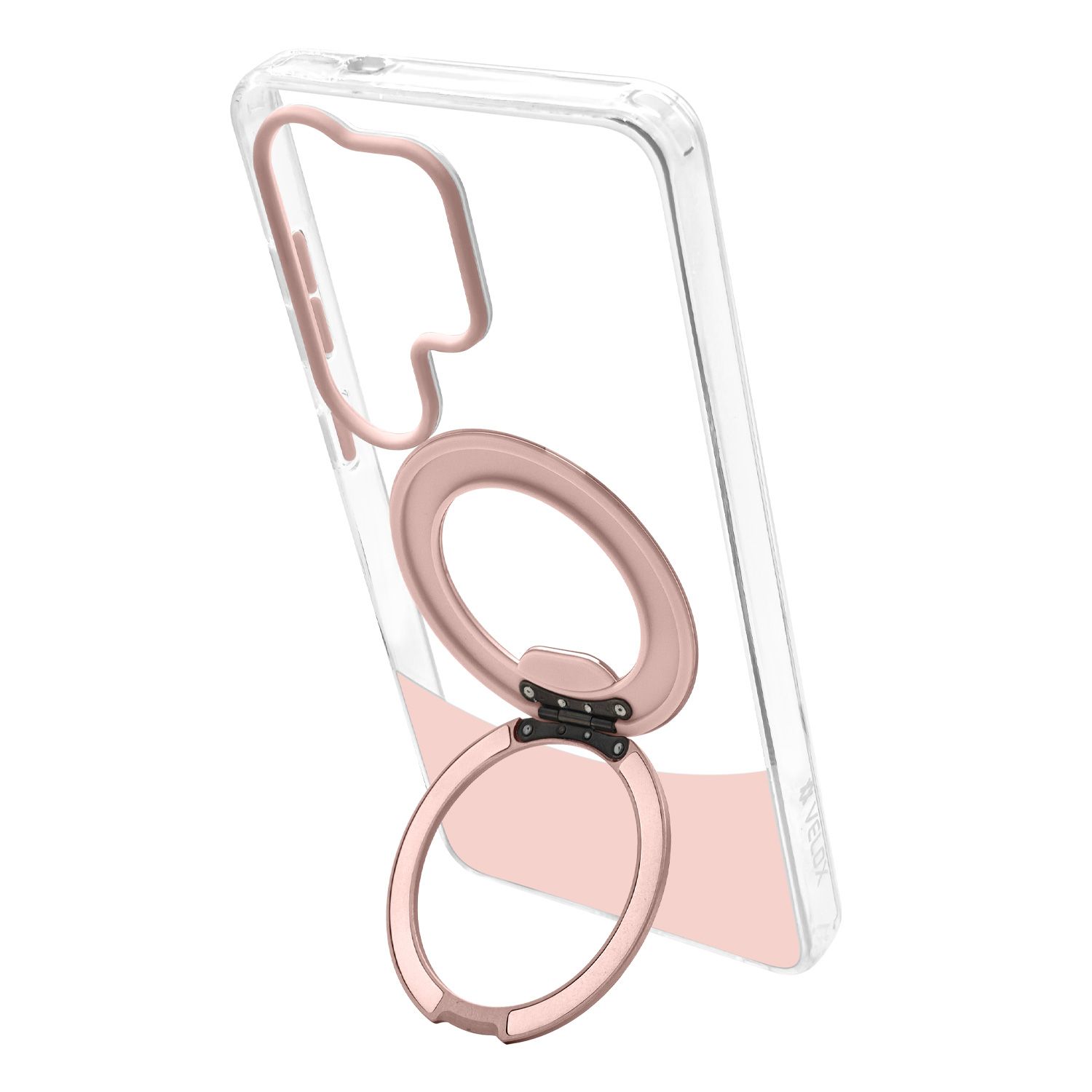 טבעת MagSafe מסתובבת נפתחת למעמד – כיסוי Velox MagRing New לגלקסי S25 אולטרה בגוון ורוד
